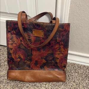 Floral Brown Leather Tote Bag